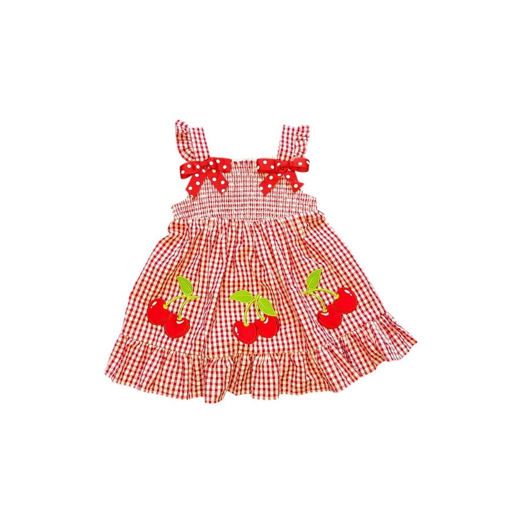 Rare Editions Toddler Girls Red Gingham Smocked Cherry Sun Dress 2T